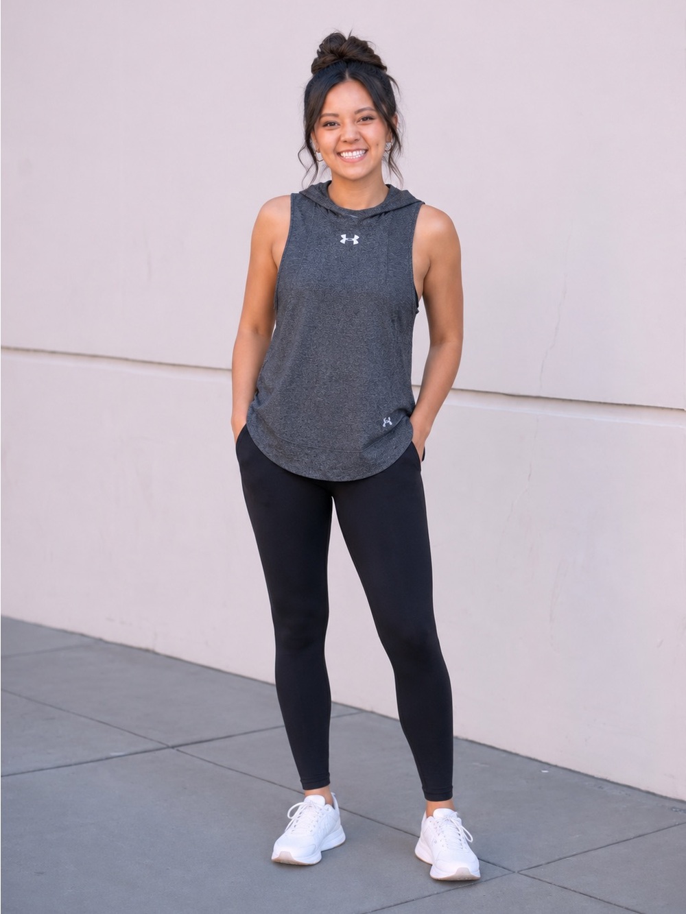 Under Armour Women's Charcoal Hooded Sleeveless Low Side Tank Top